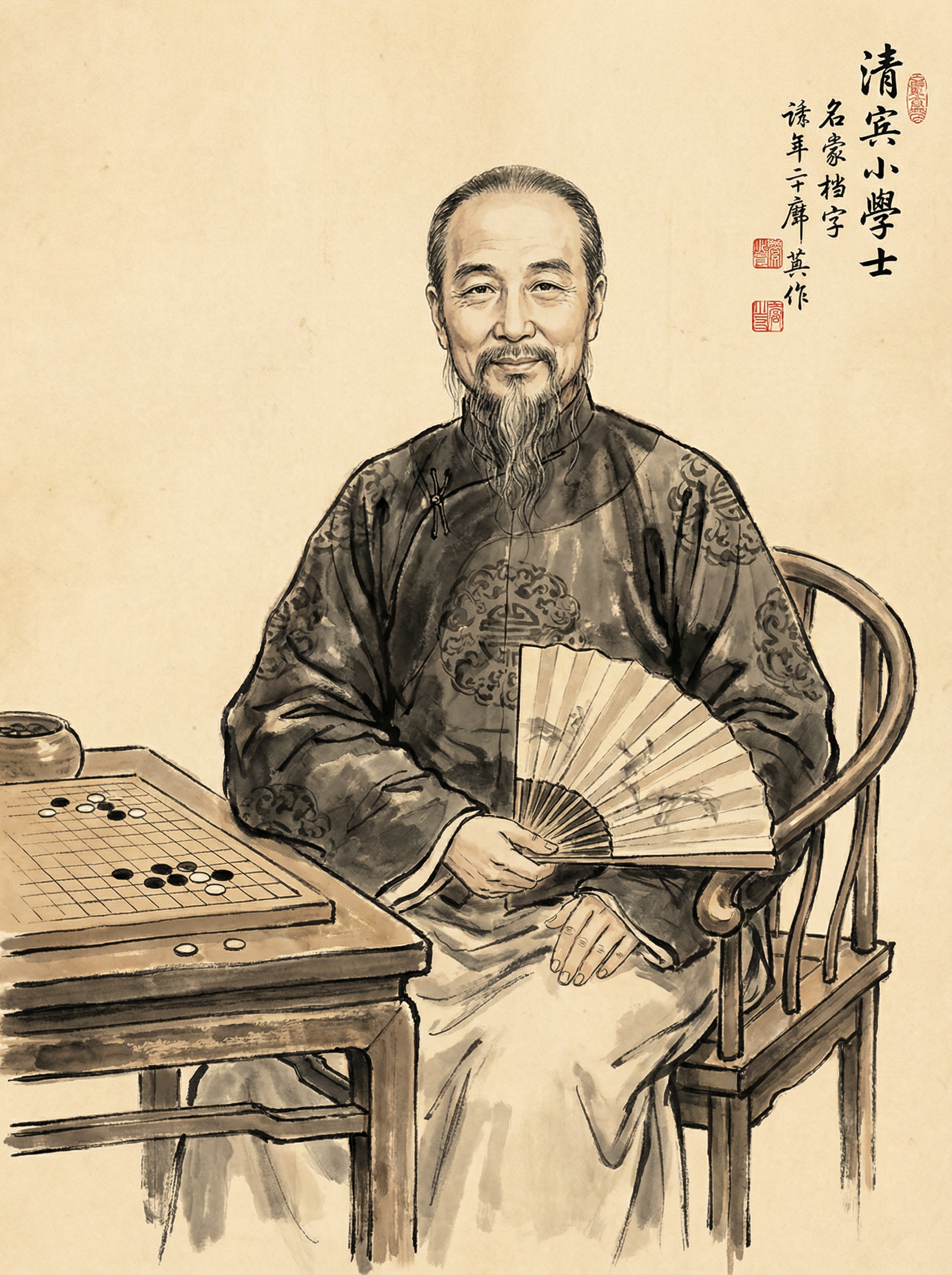 开元棋牌 - 清代棋仙范西屏水墨画像
